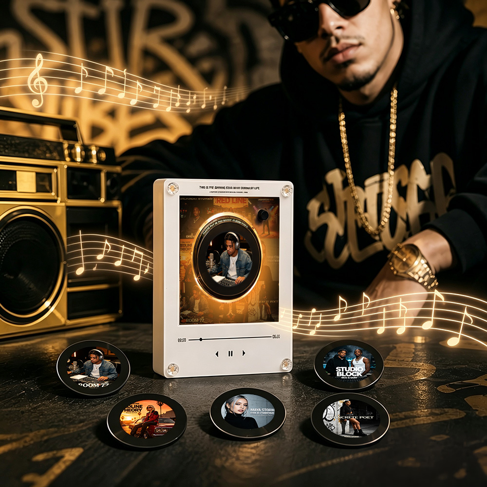 Custom Mini Vinyl Record Hip-Hop Rap Music Player With 9 Discs Magnetic Disc Music Player with Rechargeable Battery
