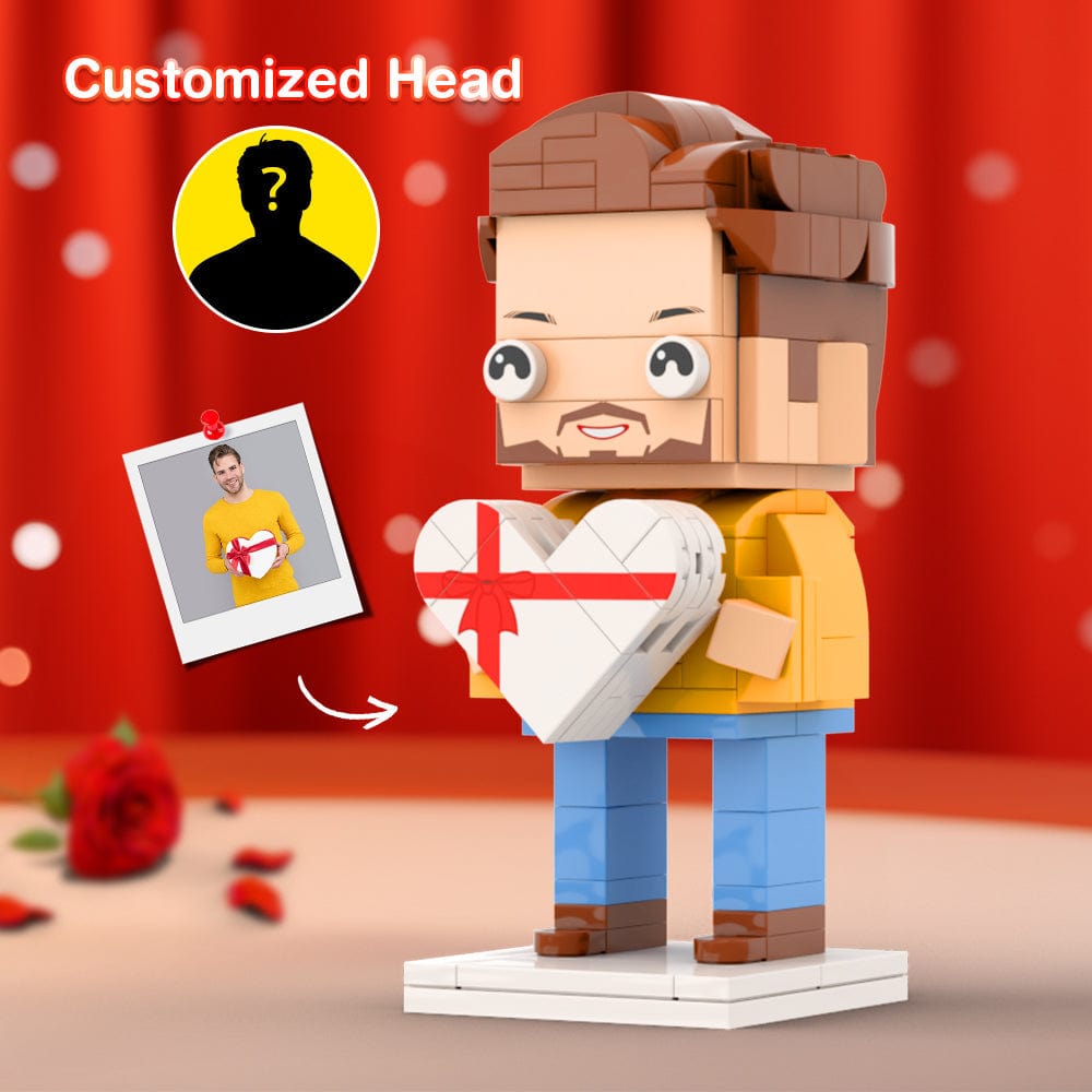 Boy Holding Heart-shaped Gift Box Valentine's Day Gift Custom Head Brick Figures Personalized Brick Figures Small Particle Block - Giftlab