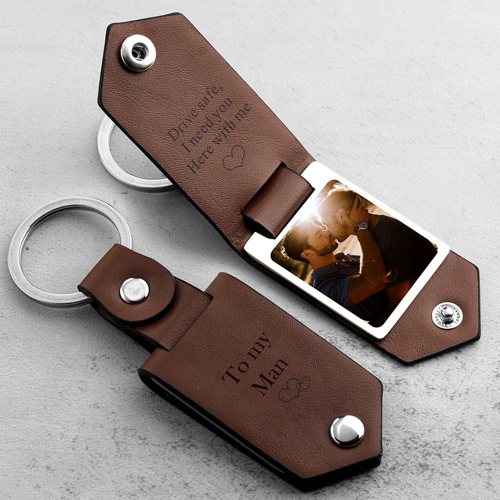 Drive Safe Keychain for Man Custom Leather Keyring with Text Gifts - Giftlab