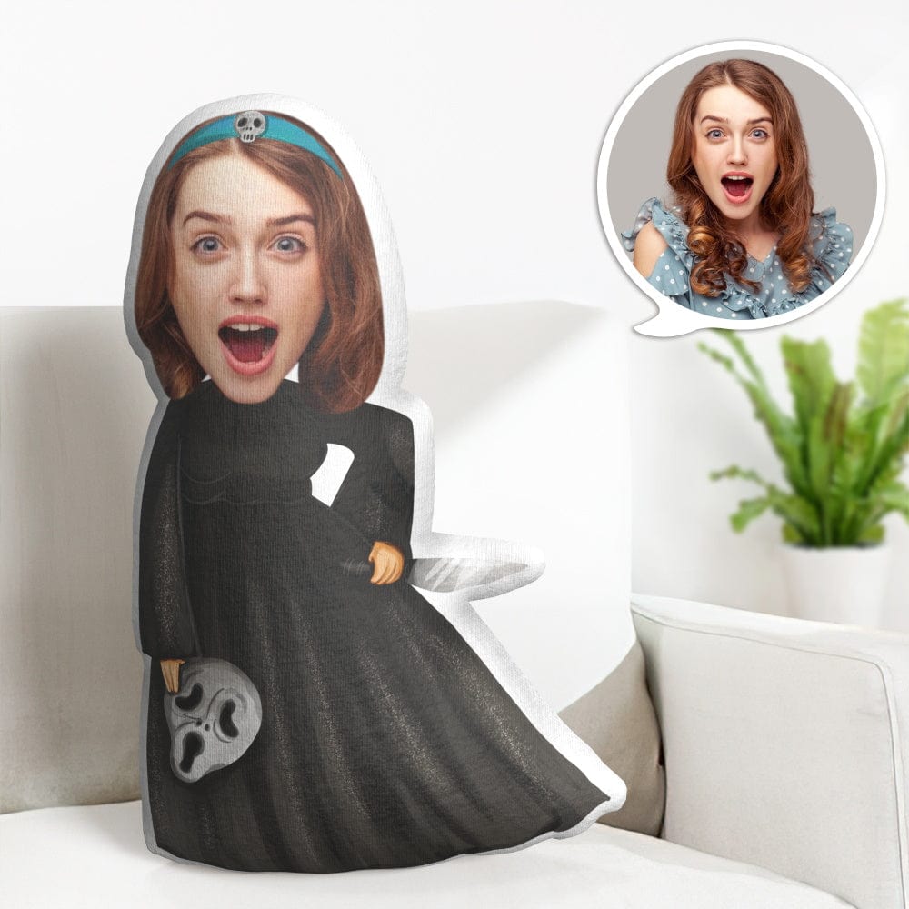 Custom Face Minime Throw Pillow Dark Witch Halloween Gift For Her - Giftlab