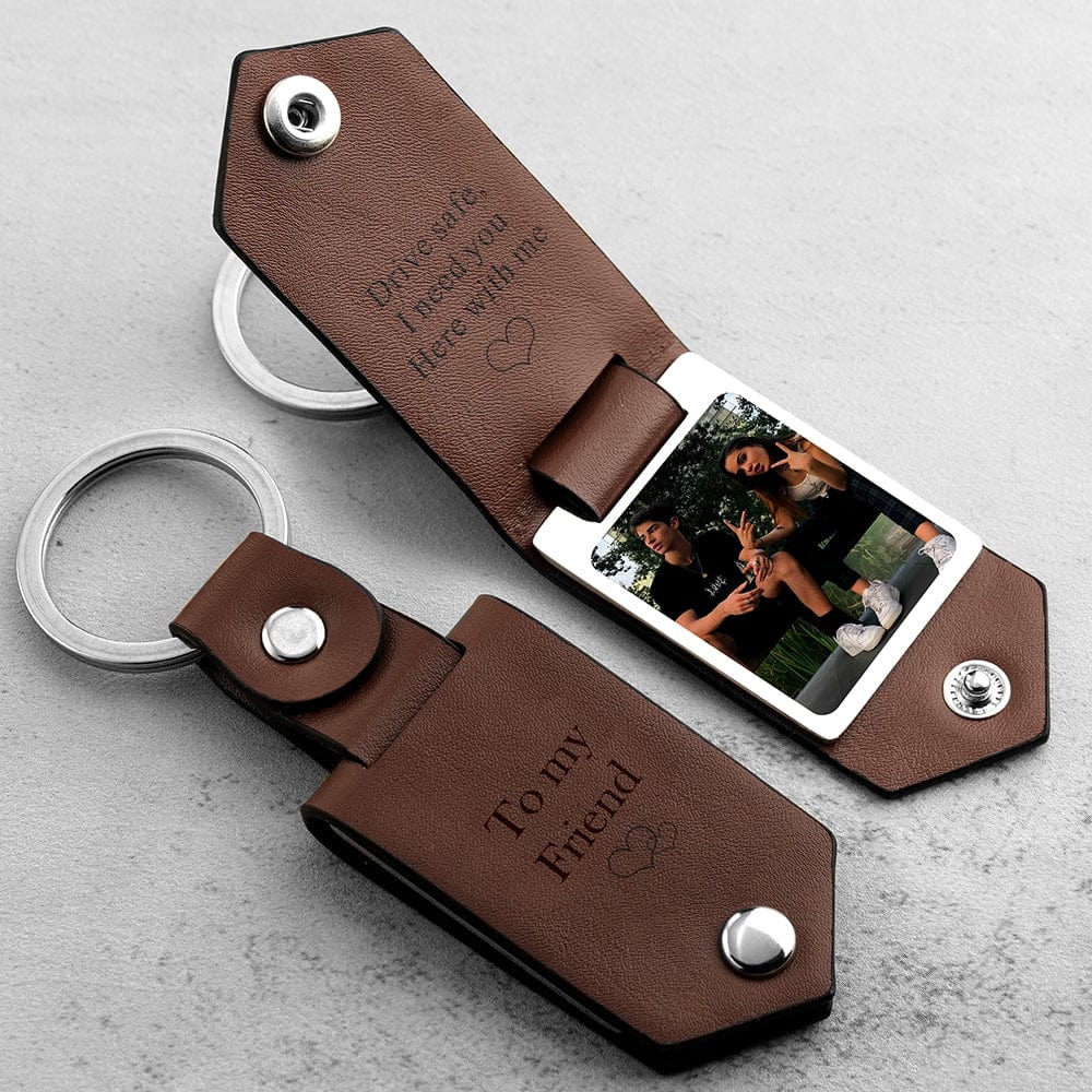 Drive Safe Keychain for Friend Custom Leather Keyring with Text Gifts - Giftlab