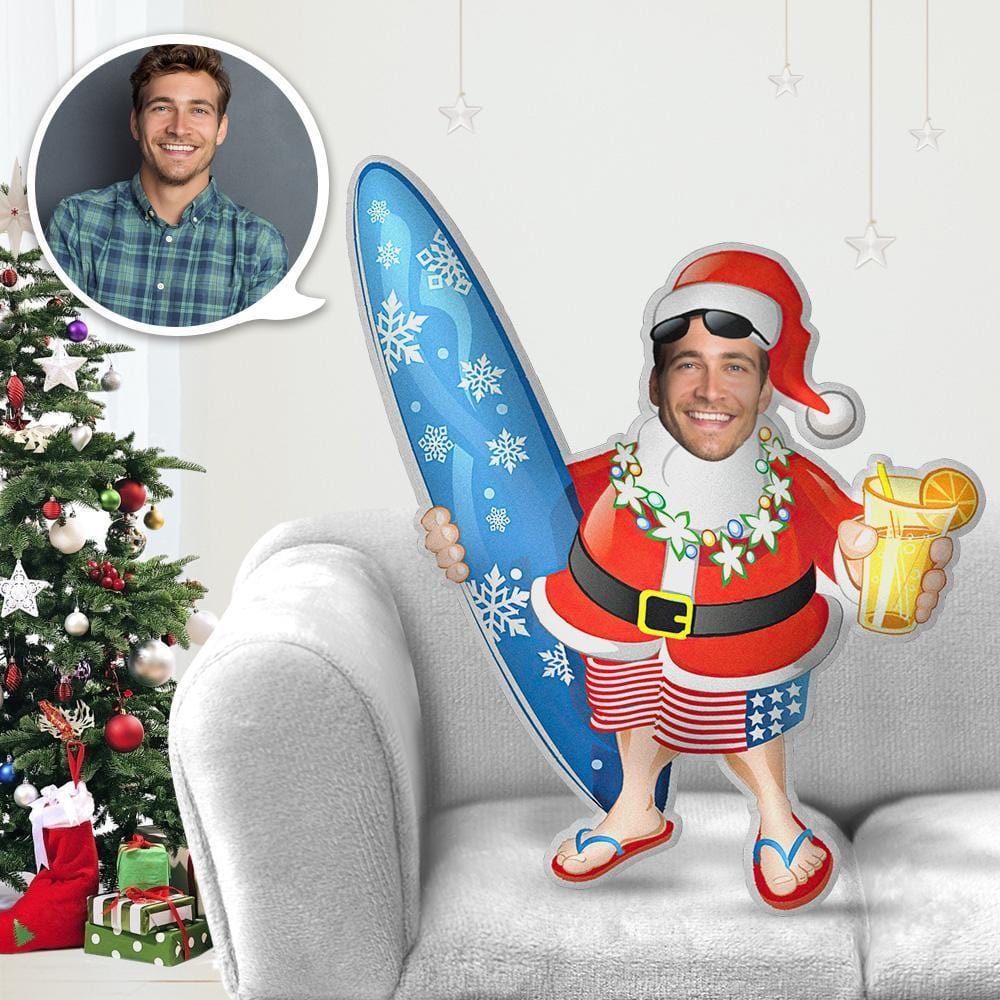 Custom Face Pillows Surfboard Santa Claus Kris Kringle Throw Pillow MiniMe Pillow Christmas Gifts - Giftlab