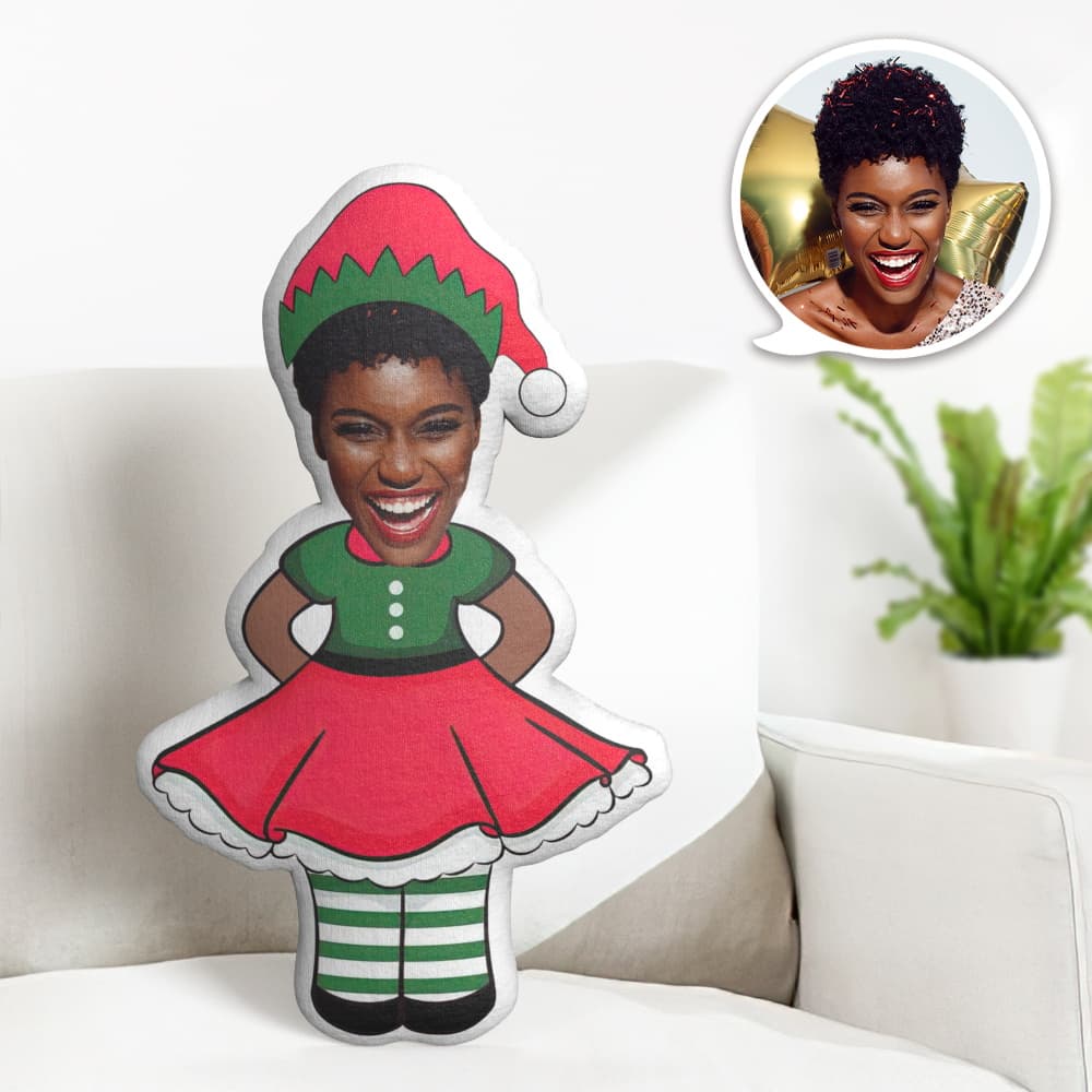 Custom Face Pillow Personalized Photo Pillow Red and Green Christmas Dress MiniMe Pillow Gifts for Christmas - Giftlab