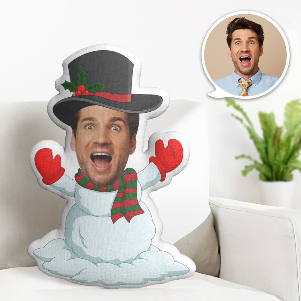 Custom Face Pillow Personalized Photo Pillow Hat Snowman MiniMe Pillow Gifts for Christmas - Giftlab