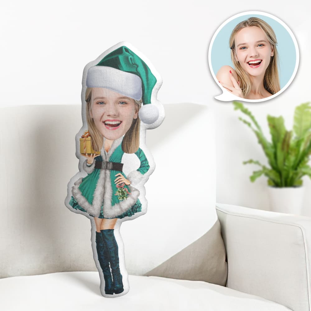 Custom Face Pillow Personalized Photo Pillow Christmas Green Dress MiniMe Pillow Gifts for Christmas - Giftlab
