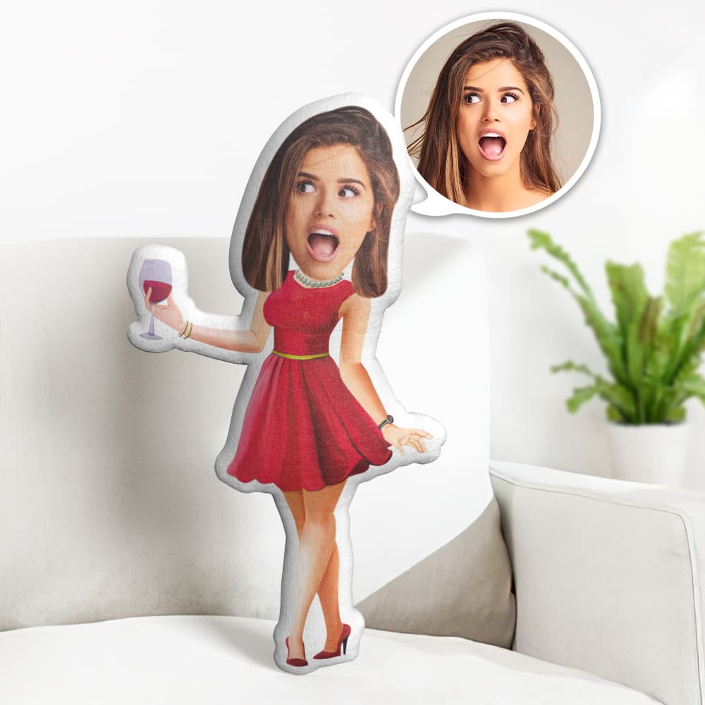 Custom Face Pillow Personalized Photo Pillow Wine Evening Dress MiniMe Pillow Gifts for Her - Giftlab