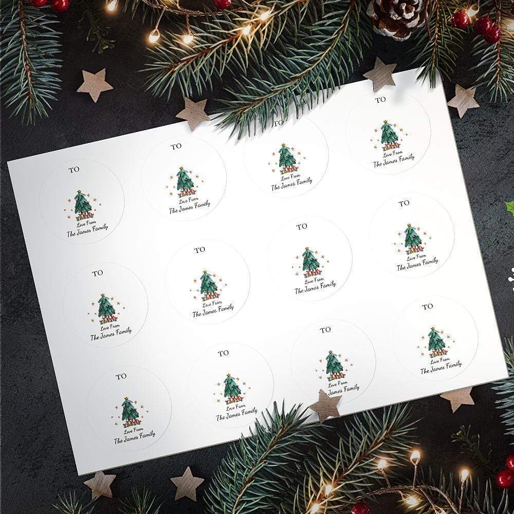 12Pcs/set Custom Text Opaque Stickers Personalized Christmas Tree Round Stickers 25*19 CM - Giftlab