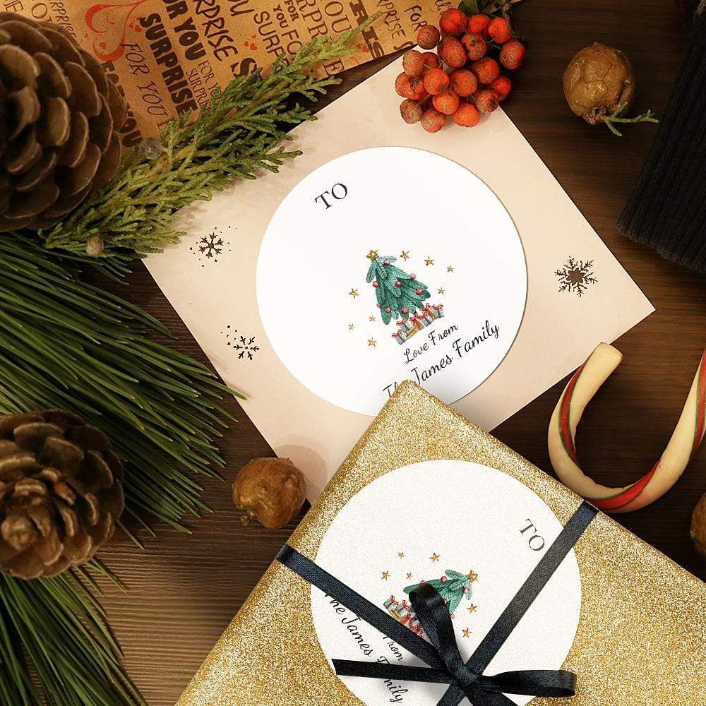 12Pcs/set Custom Text Opaque Stickers Personalized Christmas Tree Round Stickers 25*19 CM - Giftlab