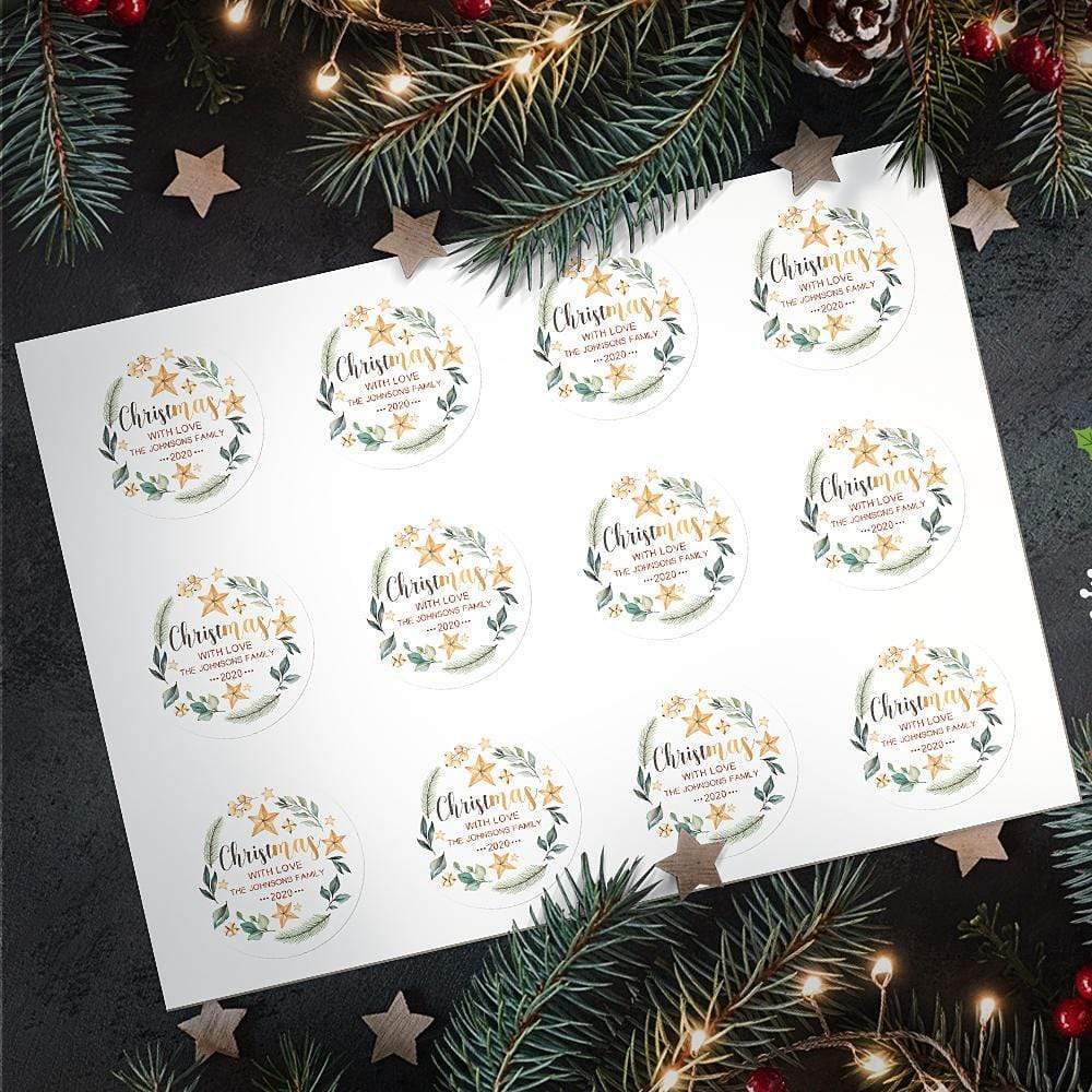12Pcs/set Custom Text Opaque Stickers Personalized Christmas Wreath Round Stickers 25*19 CM - Giftlab