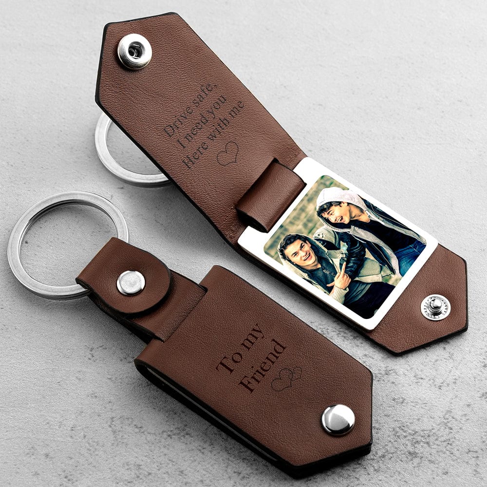 Drive Safe Keychain for Friend Custom Leather Keyring with Text Gifts - Giftlab