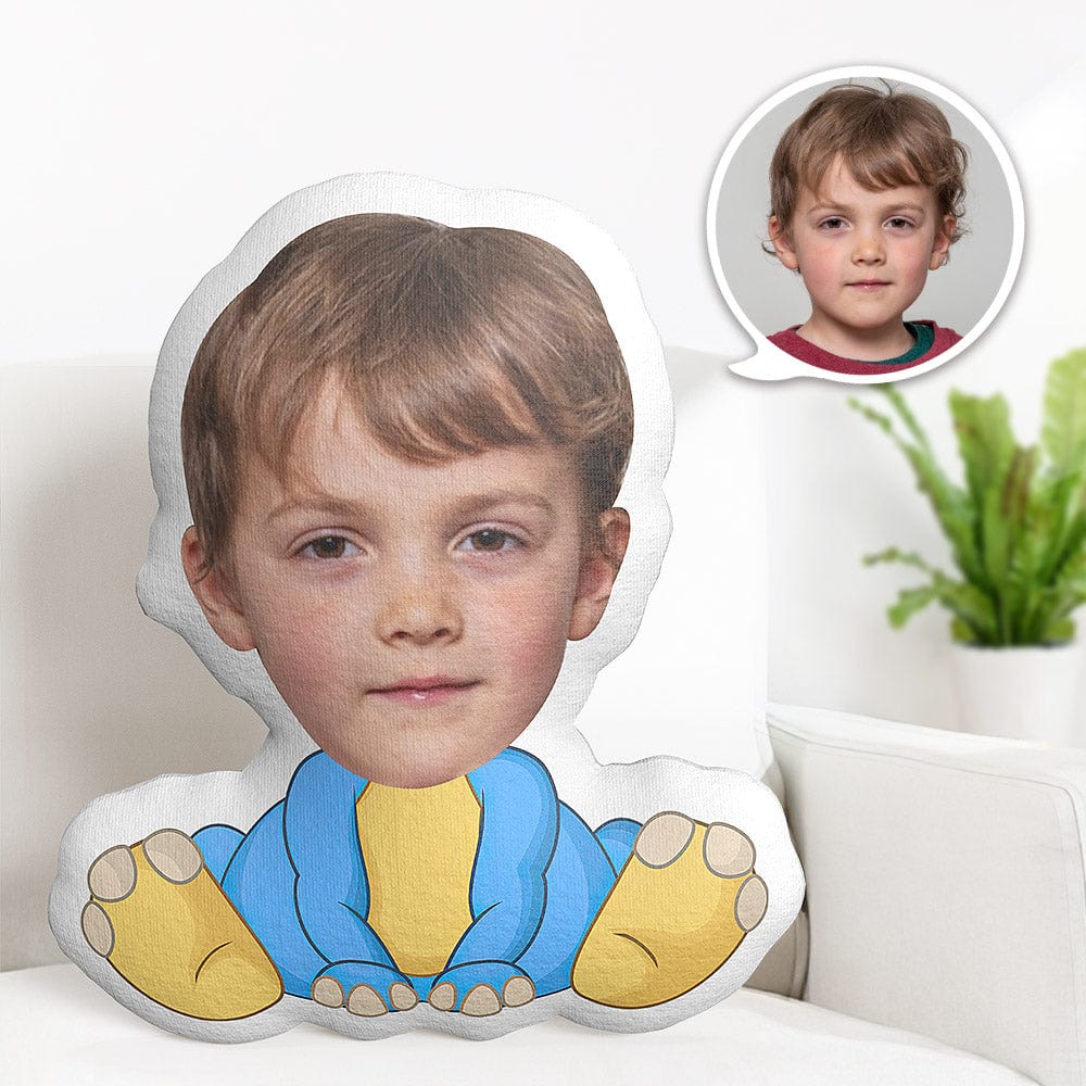 Custom Face Pillow Personalized Photo Pillow Blue and Yellow Dinosaur MiniMe Pillow Gifts for Kids - Giftlab