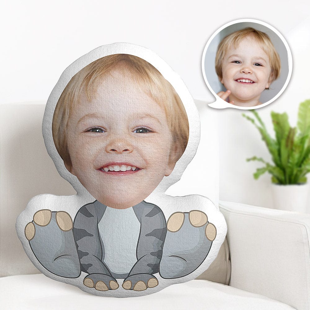 Custom Face Pillow Personalized Photo Pillow Striped Grey Dinosaur MiniMe Pillow Gifts for Kids - Giftlab