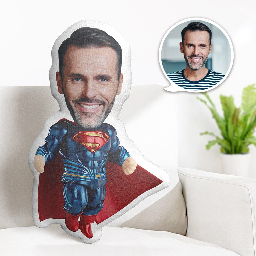 Custom Face Pillow Personalized Photo Pillow Muscle Blue Superman MiniMe Pillow Gifts for Him - Giftlab