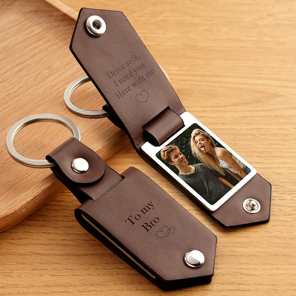 Drive Safe Keychain for Bro Custom Leather Keyring with Text Gifts - Giftlab