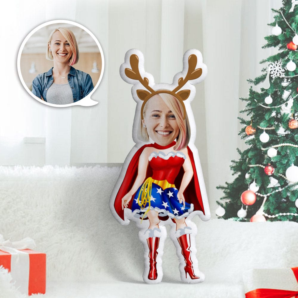 Custom Face Pillow Personalized Photo Pillow Christmas Gift Reindeer Superwoman MiniMe Pillow Gifts for Chirstmas - Giftlab
