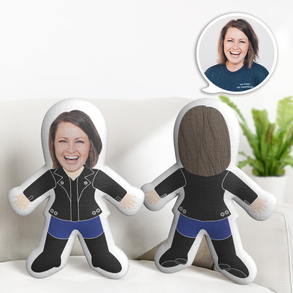Custom Face Female in Black Pillow Mini Me Doll Human Gift Personalized Face Doll Gift - Giftlab