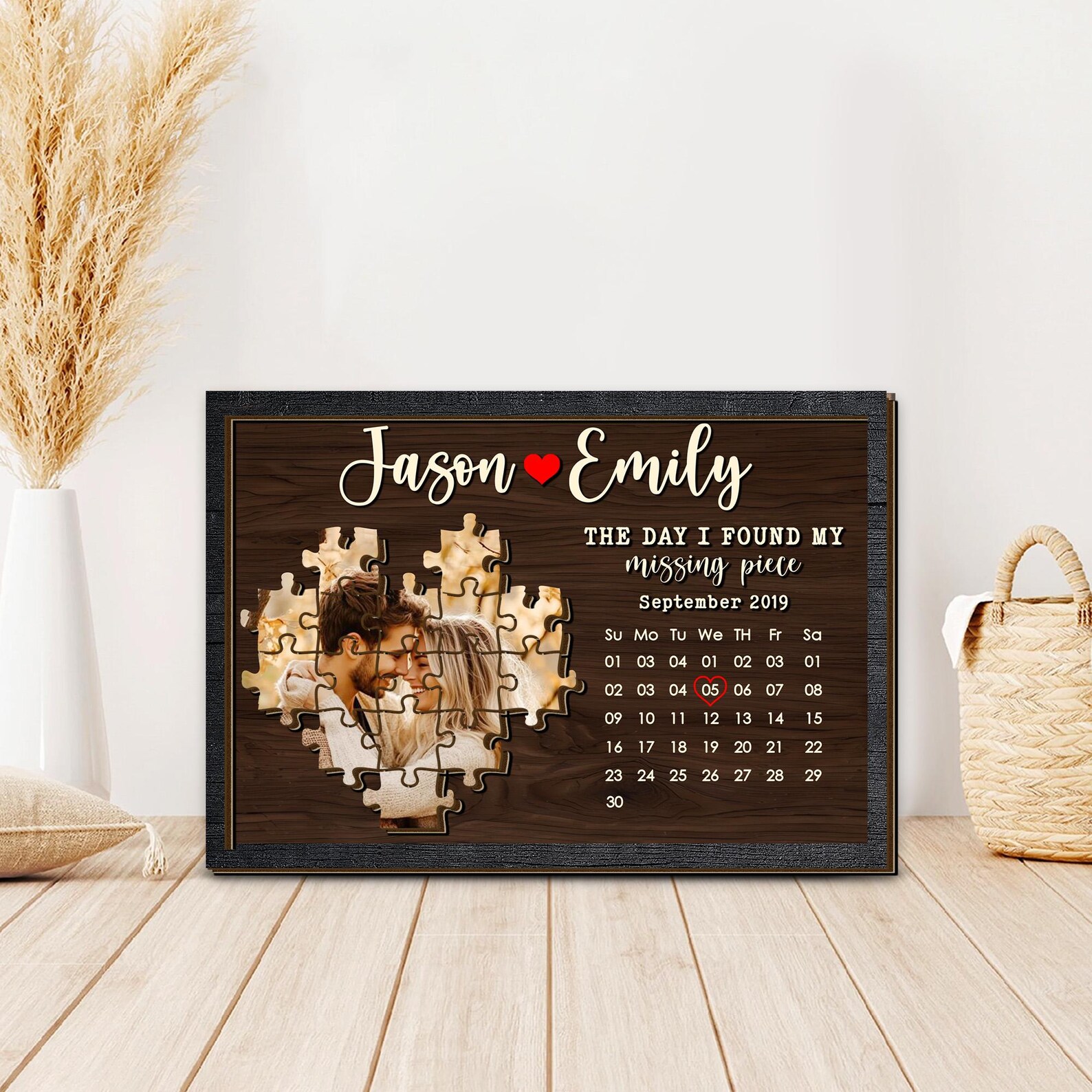 Personalized Couple Puzzle Heart Wooden Sign, I Found My Missing Piece, Love Sign Decor, Valentine Anniversary Gift For Girlfriend Wife