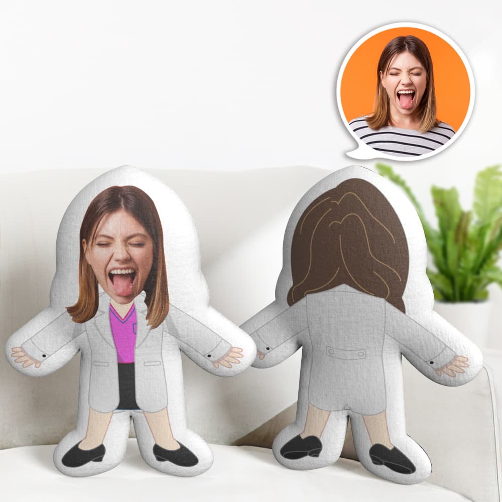 Custom Face Female Doctor Pillow Mini Me Doll Human Gift Personalized Face Doll Gift - Giftlab