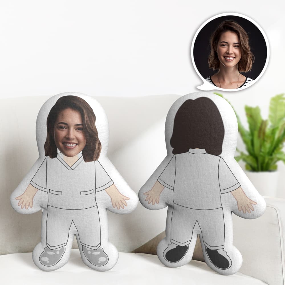 Custom Face Female in White Suit Pillow Mini Me Doll Human Gift Personalized Face Doll Gift - Giftlab