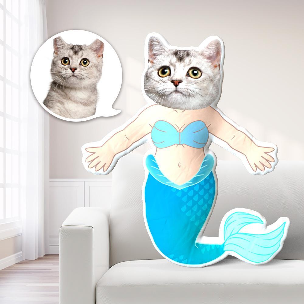 Mermaid Photo Pillow Cat Face Pillow Personalized Mermaid Pillow Custom Pillow Mermaid Costume MiniMe Doll Gift For Kid - Giftlab