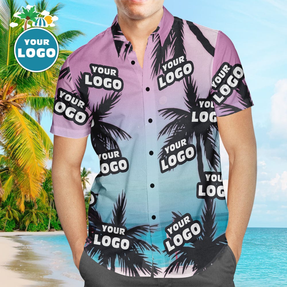 Custom Logo Hawaiian Shirts Sea and Coconut Tree Aloha Beach Shirt For Men - Giftlab
