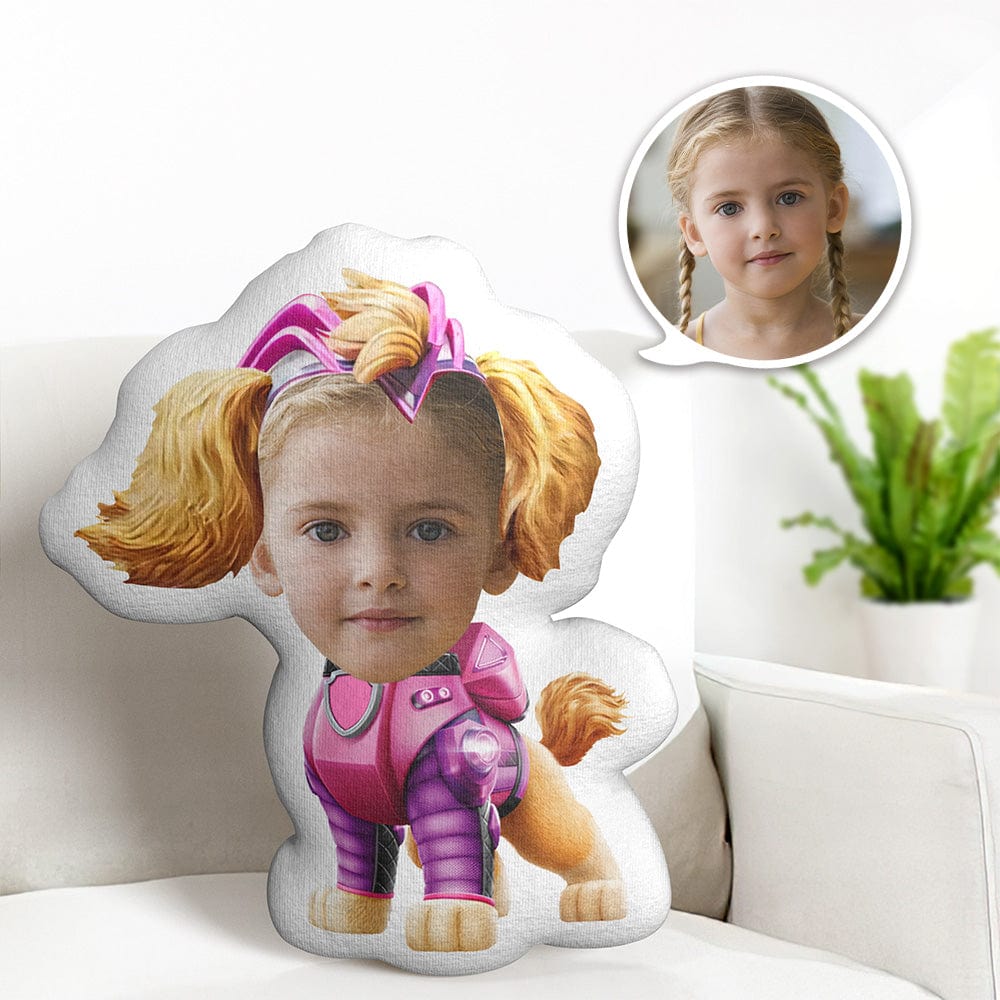 Custom Face Pillow Minime Pink Suit Dog Doll Personalized Photo Gifts for Kids - Giftlab