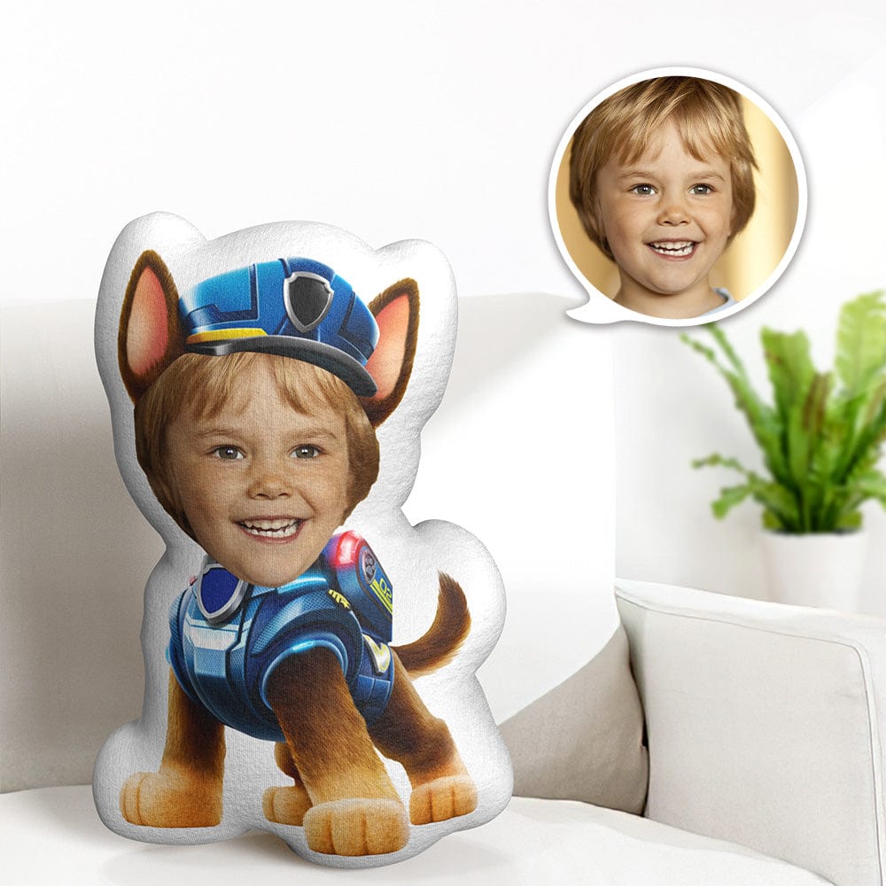 Custom Face Pillow Minime Blue Suit Dog Doll Personalized Photo Gifts for Kids - Giftlab