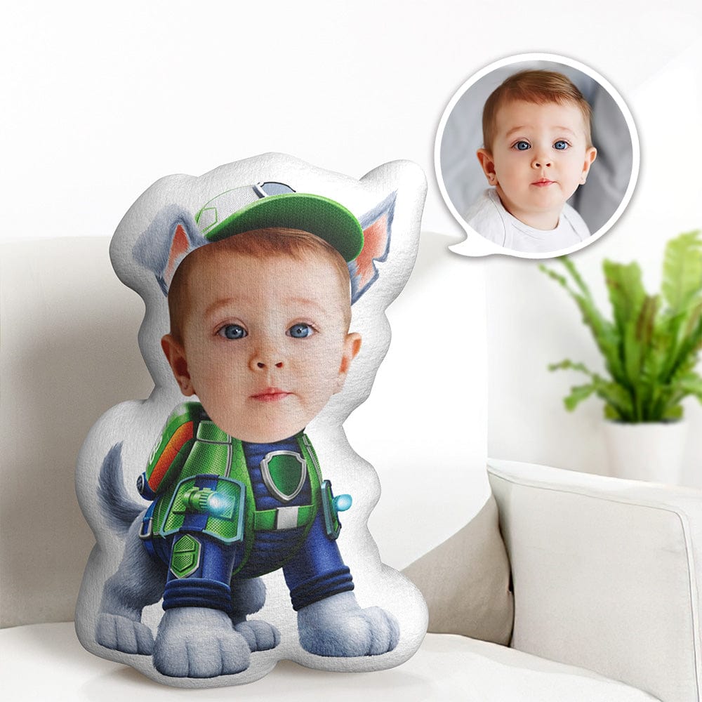 Custom Face Pillow Minime Green Suit Dog Doll Personalized Photo Gifts for Kids - Giftlab