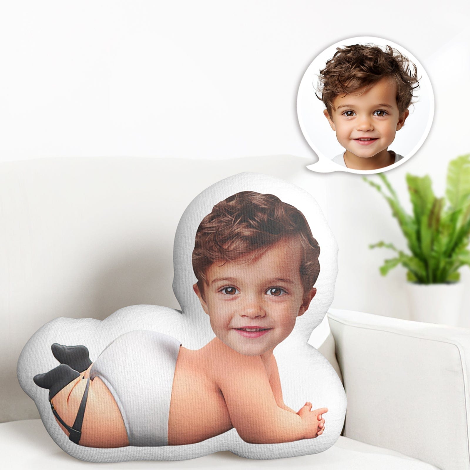 Custom Face Pillow Minime Baby Boss Wearing Diaper Doll Personalized Photo Gifts for Kids - Giftlab