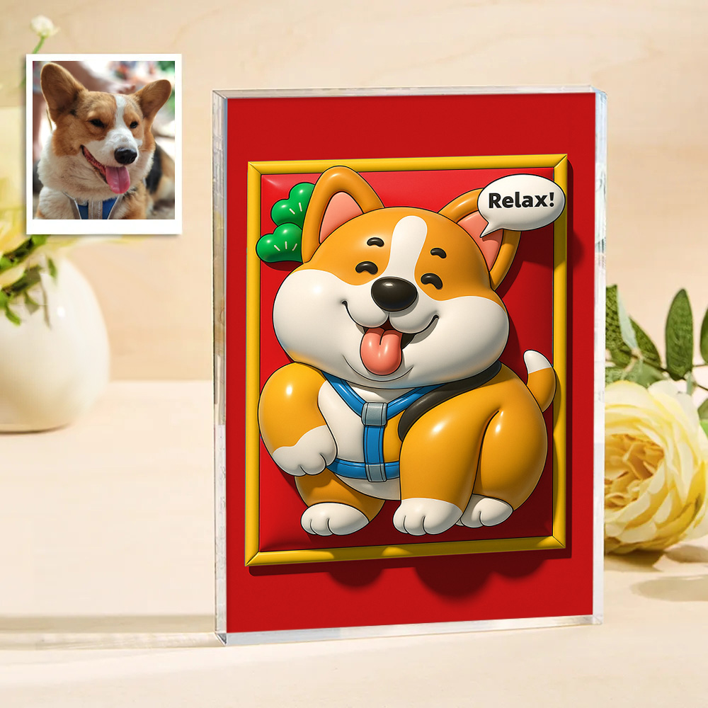 Custom 3D Inflated Effect Pet Photo  Acrylic Plaque Frame for Pet Lover