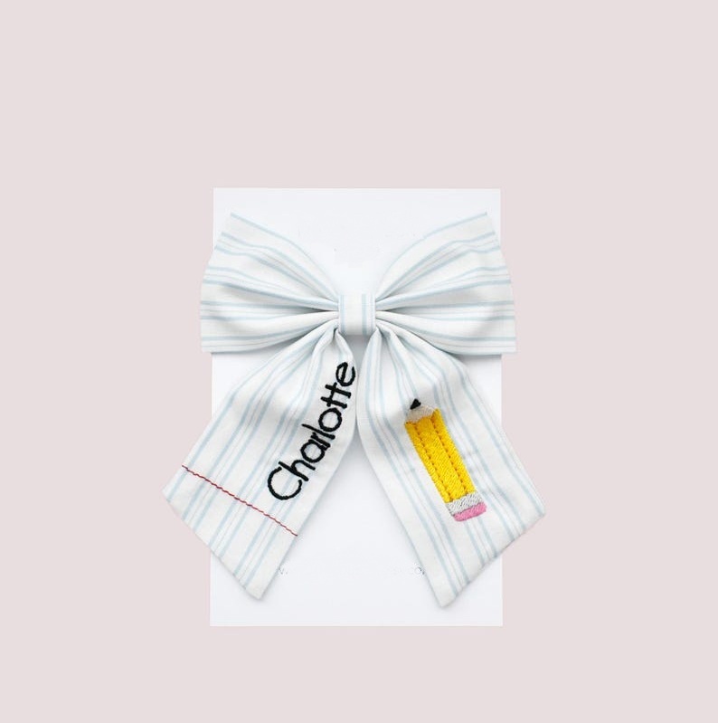 Back to School Pencil Apple Bow Embroidered Personalized Gift for Girls
