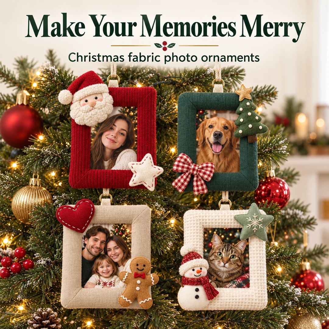 Personalized Fabric Photo Ornament for Christmas Tree - Festive Family & Pet Memory Decor