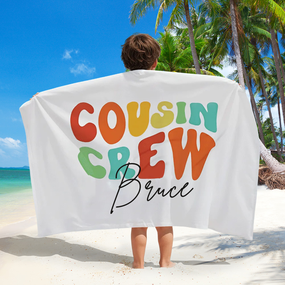 Personalized Name Cousin Crew Beach Towel, Perfect for Family Outings
