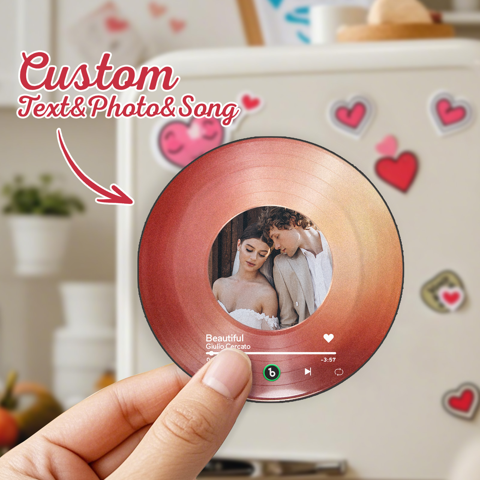 Personalized Valentine's Gift Custom Song & Photo Vinyl Magnet For Her Photo Couples Gifts Photo Magnet For Him Anniversary Couples Gift