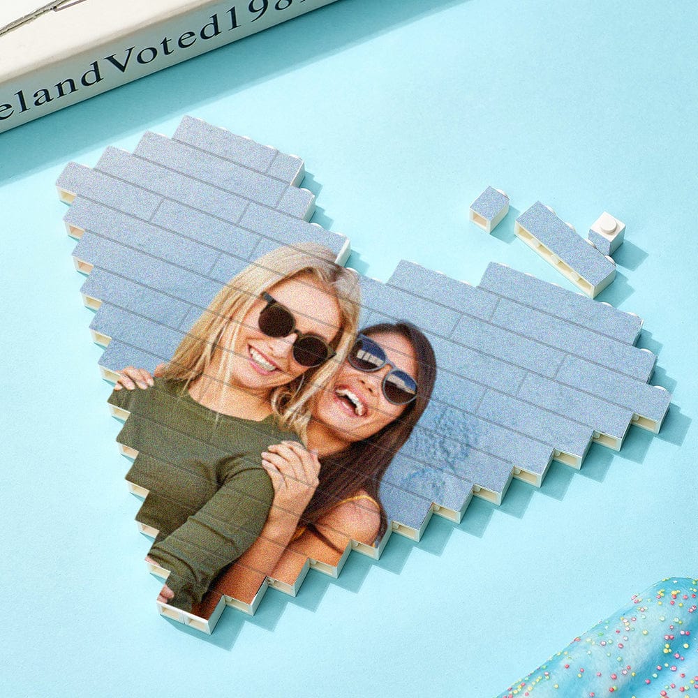 Custom Building Brick Personalised Photo Block Heart Shaped Gifts for Friends - Giftlab
