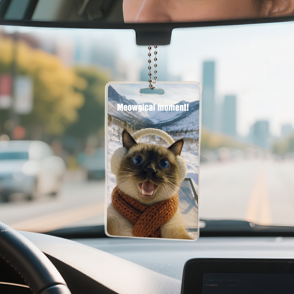 Gift for Cat Lover Custom Cat Selfie Funny Photo Acrylic Car Hanger Rearview Mirror Ornament