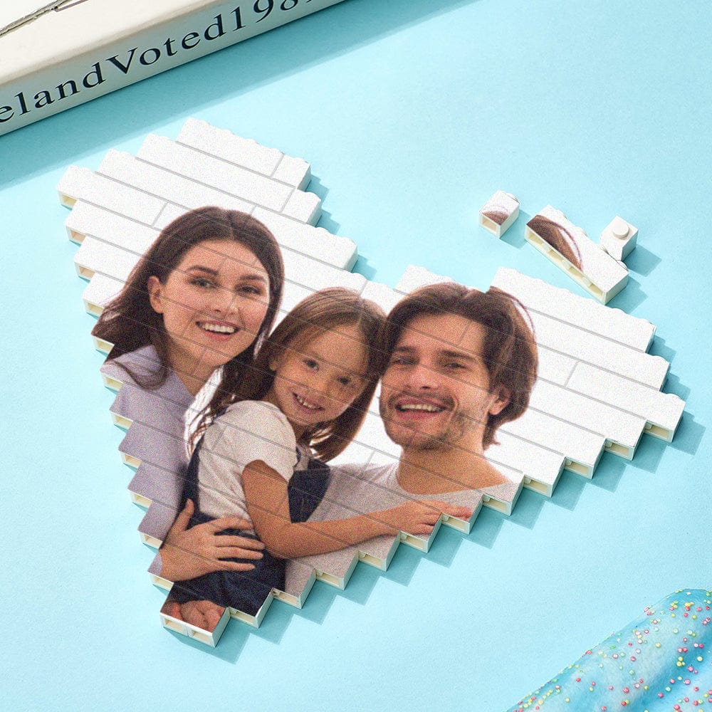 Personalized Building Brick Personalised Photo Block Heart Shaped Gifts for Family - Giftlab