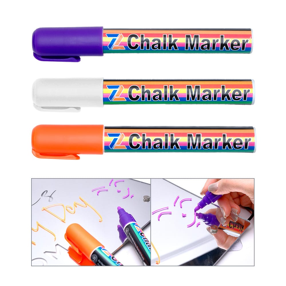 3 Pack Erasable Chalk Marker White+Orange+Purple - Giftlab