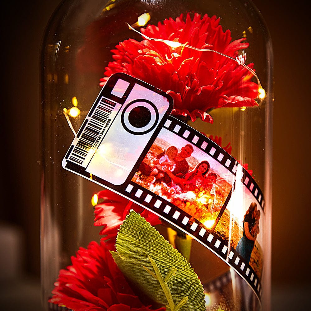 Mother's Day Gifts Carnation in Glass with Camera Film Custom Led Lamp