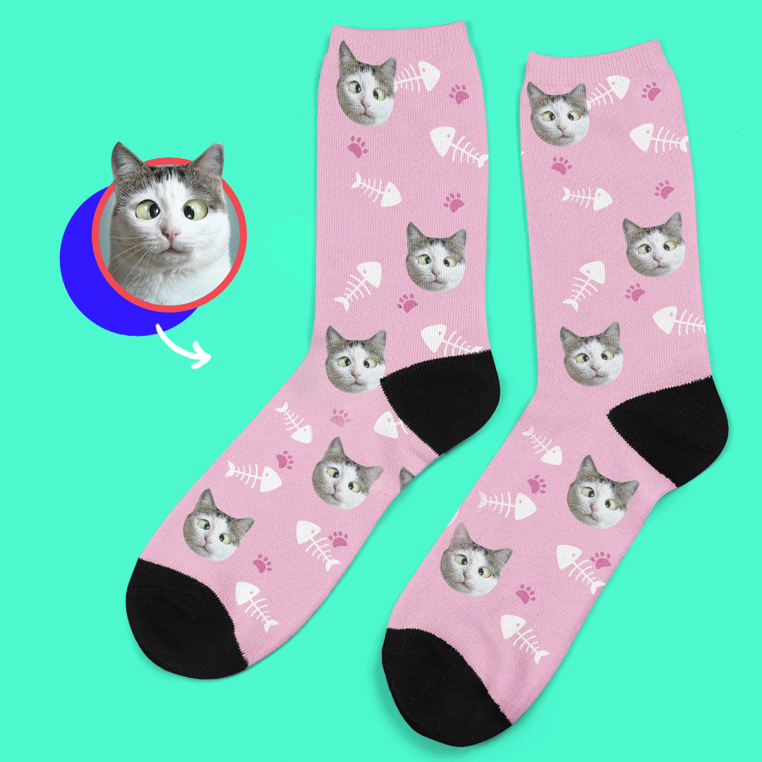 Custom Photo Socks Lovely Cat Pet Style Face Mash Socks With Text - Giftlab