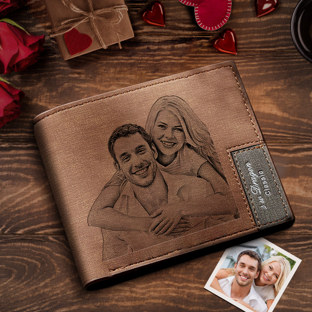 Men's Bifold Custom Photo Wallet Brown Personalized Wallets