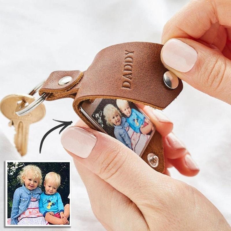Custom Photo Keychain Engraved Keychains Leather Gifts for Father - Giftlab