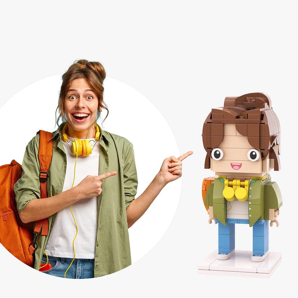 Full Body Customizable 1 Person Custom Brick Figures Perfect Gift For Girlfriend (Not Assembled) Listening to Music - Giftlab
