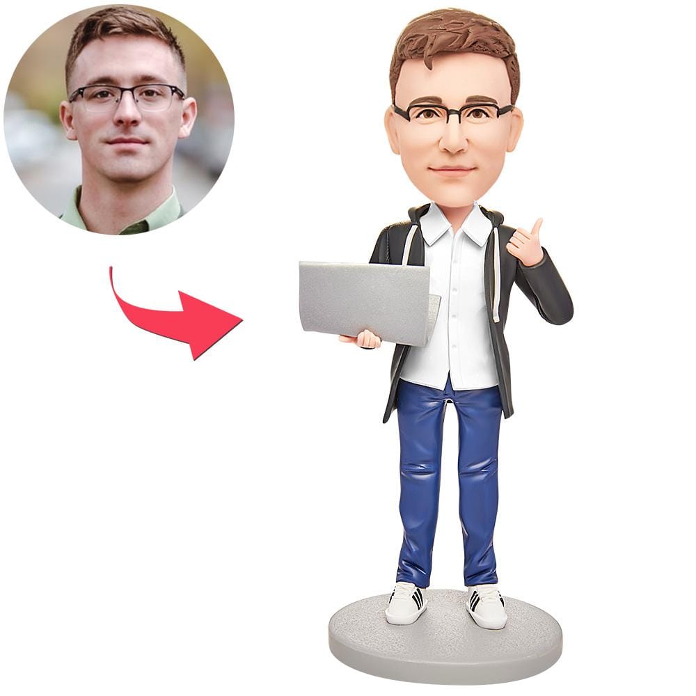 Custom Software Engineer with Computer Bobblehead Engraved with Text - Giftlab
