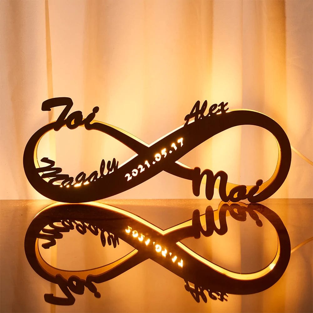 Custom Lamp Engraved Wooden Desk Nightlight Personalized Name Sign Light Infinity Love Anniversary Gifts for Her - Giftlab