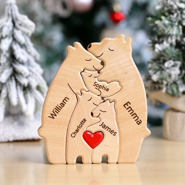 Wooden Bears Family Custom Names Puzzle Home Decor Gifts - Giftlab