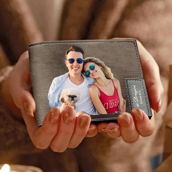 Custom Photo Wallet Valentine's Day Gifts Gift for Him Men's Bifold Short Custom Photo Wallet Brown Color Printing