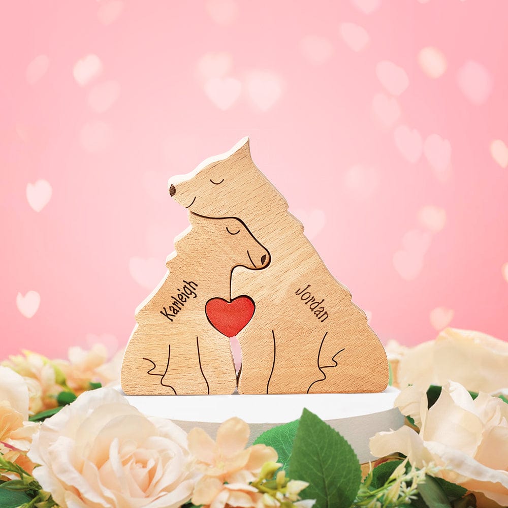 Valentine's Day Gifts Custom Names Wooden Wolf Family Puzzle Home Decor - Giftlab