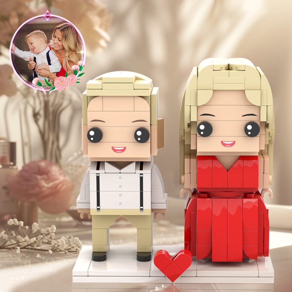 Mother's Day Classic Mother And Son Matching Shirt Customizable Head 2 People Custom Brick Figures Gift for Mom On Mother's Day - Giftlab