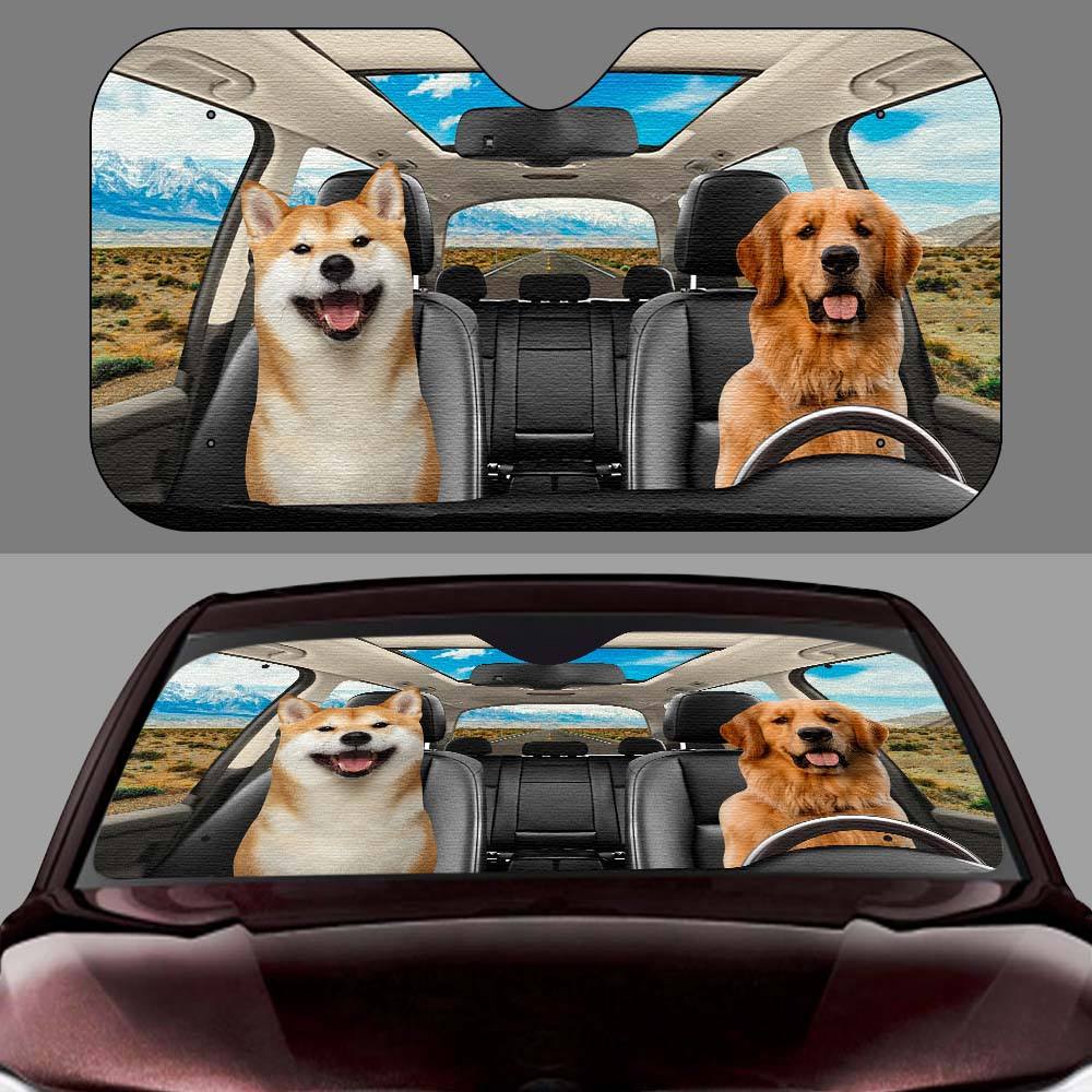 Custom Photo Have Fun Together - Dog & Cat Personalized Custom Auto Windshield Sunshade, Car Window Protector - Gift For Pet Owners, Pet Lovers - Giftlab